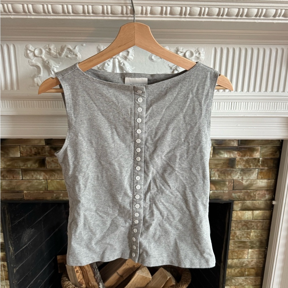 Reformation Gray Button-Front Sleeveless Blouse